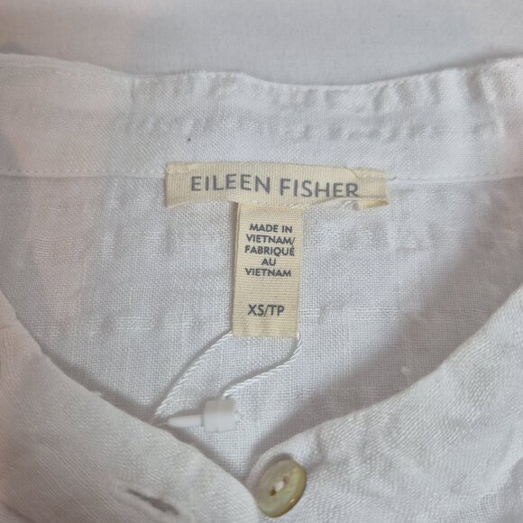 Eileen Fisher Women's Shirt White Mandarin Collar Boxy Button Up Linen-blend XS - Picture 6 of 12